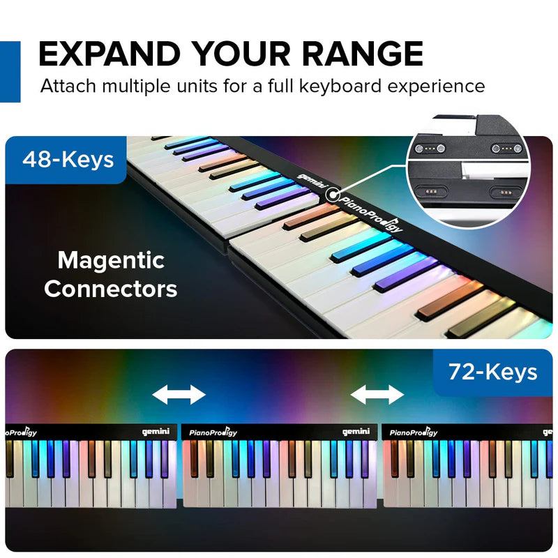 Gemini - 24-Key Smart Wireless Midi Keyboard - Portable Learning Piano With Light-Up Keys