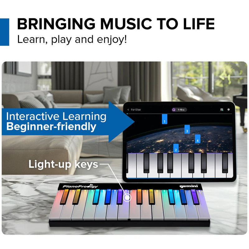 Gemini - 24-Key Smart Wireless Midi Keyboard - Portable Learning Piano With Light-Up Keys