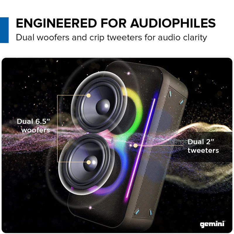 Gemini - Ultrarave Duo 400W Bluetooth Party Speaker With LED Lights & Wireless Mic