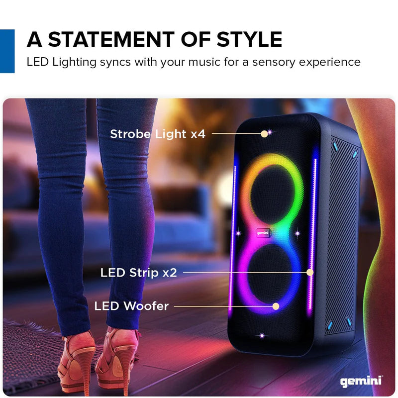 Gemini - Ultrarave Duo 400W Bluetooth Party Speaker With LED Lights & Wireless Mic