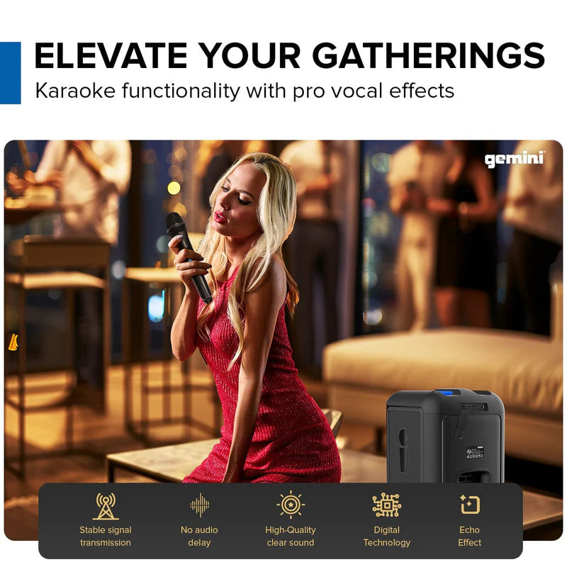 Gemini - Ultrarave 320W Portable Bluetooth Speaker With Dynamic LED Lighting & Wireless Microphone
