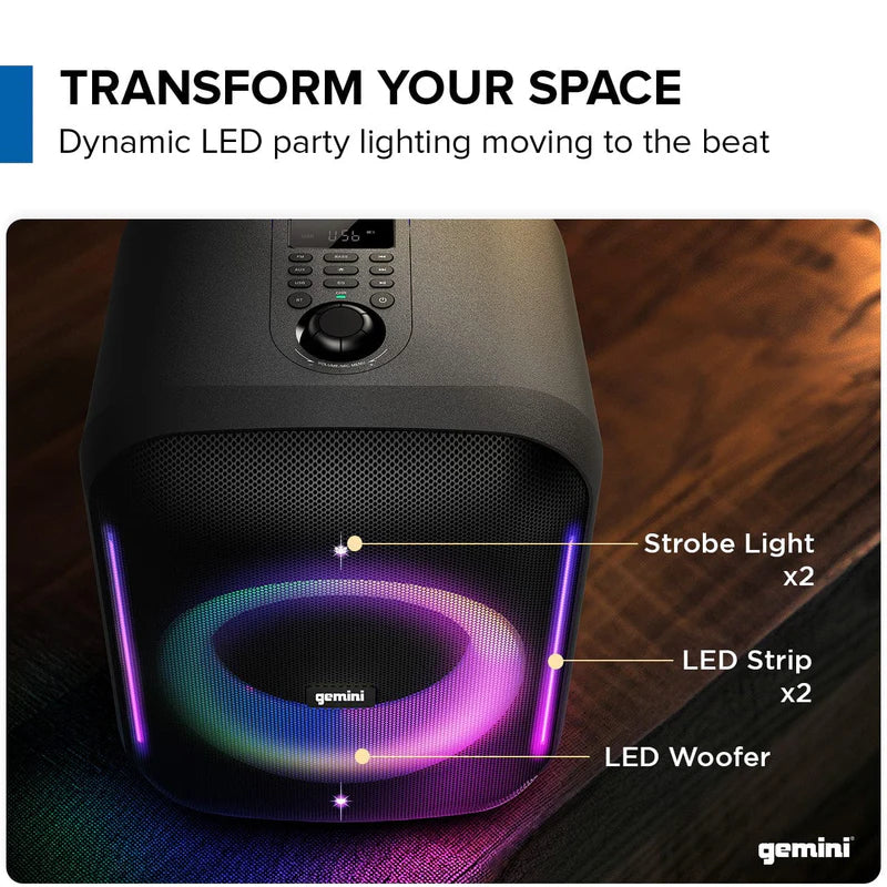 Gemini - Ultrarave 320W Portable Bluetooth Speaker With Dynamic LED Lighting & Wireless Microphone