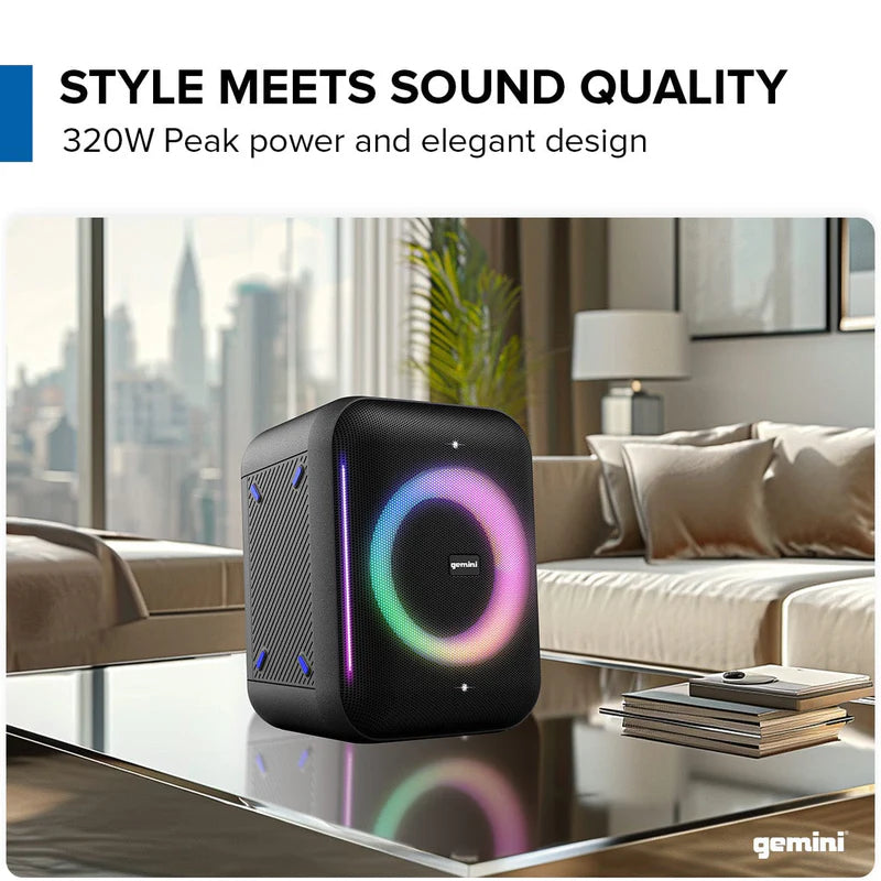 Gemini - Ultrarave 320W Portable Bluetooth Speaker With Dynamic LED Lighting & Wireless Microphone