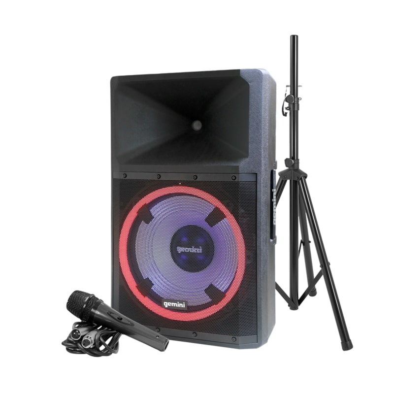 Gemini - High Power Bluetooth Party Speaker With Party Lights, Microphone, And Speaker Stand
