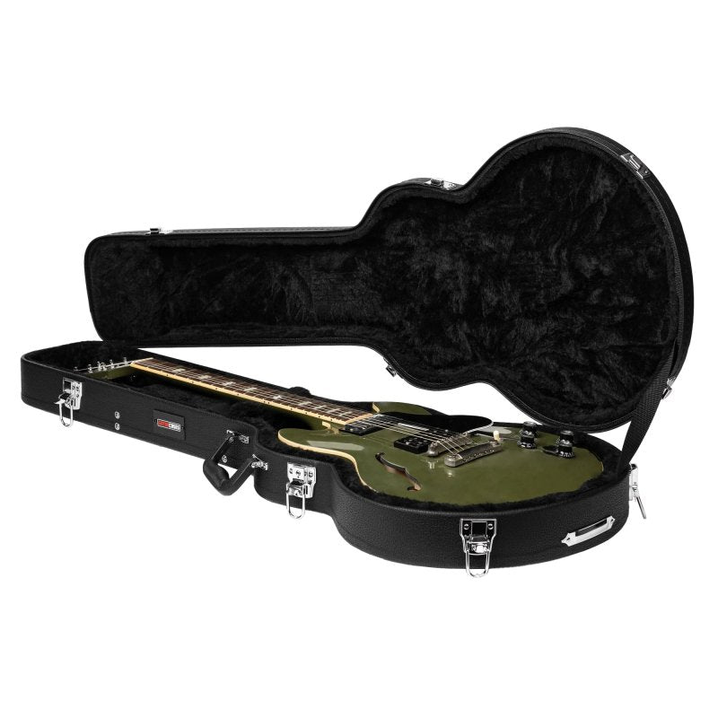 Gator - Hard Shell Wood Case for 339-Style Guitars with Plush Interior, Black Tolex Exterior, and Lockable Latch