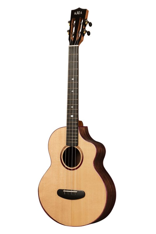 KALA - Contour All Solid Gloss Spruce Rosewood Baritone Ukulele With Cutaway and Bag