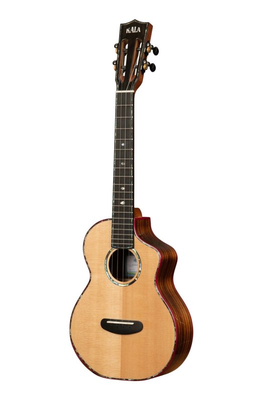 KALA - Contour Deluxe All Solid Gloss Spruce Rosewood Tenor Ukulele w/ Cutaway and Bag