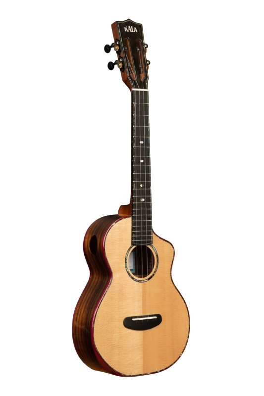 KALA - Contour Deluxe All Solid Gloss Spruce Rosewood Tenor Ukulele w/ Cutaway and Bag