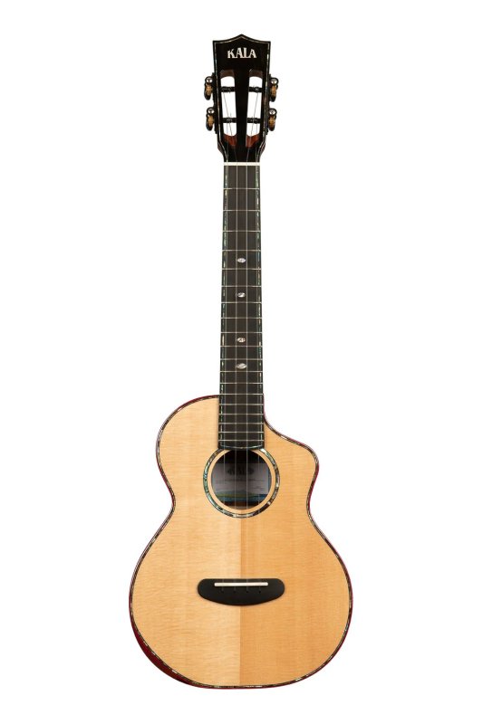 KALA - Contour Deluxe All Solid Gloss Spruce Rosewood Tenor Ukulele w/ Cutaway and Bag
