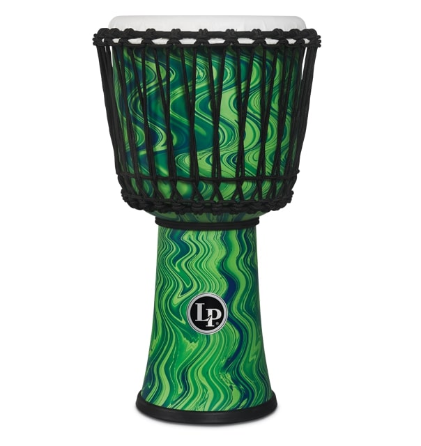 Latin Percussion - 10 Inch Rope Tuned Circle Djembe With Perfect-pitch Head, Green Marble