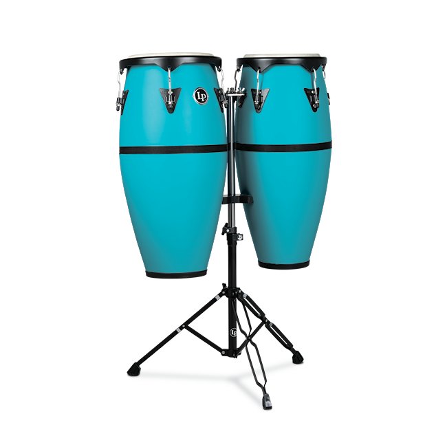 Latin Percussion - 10" & 11" Conga Set With Double Conga Stand, Sea Foam