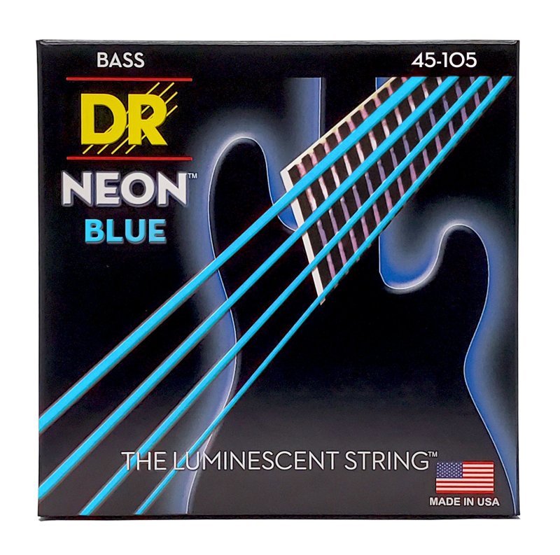 DR Handmade Strings - Neon Blue Coated Electric Bass Strings, Medium (45-105)