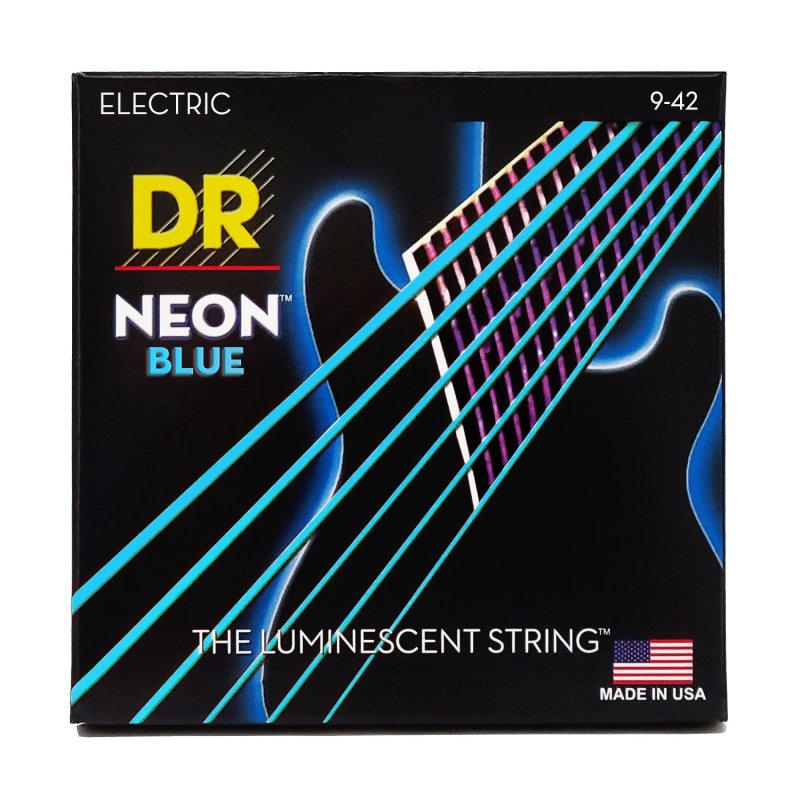 DR Handmade Strings - Neon Blue Coated Electric Guitar Strings, Light (9-42)