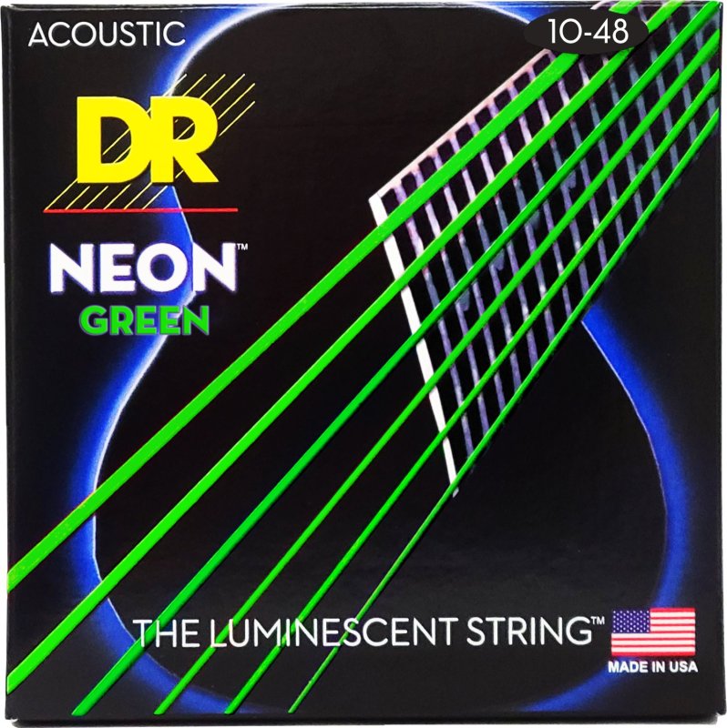 DR Handmade Strings - NEON Green Coated Phosphor Bronze Acoustic Guitar String Set, Extra Light (10-48)