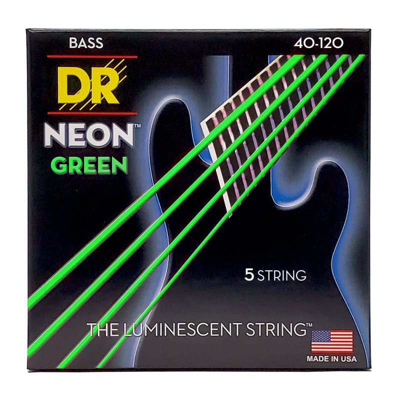 DR Handmade Strings - Neon Green Coated 5-String Bass Strings, Light (40-120)