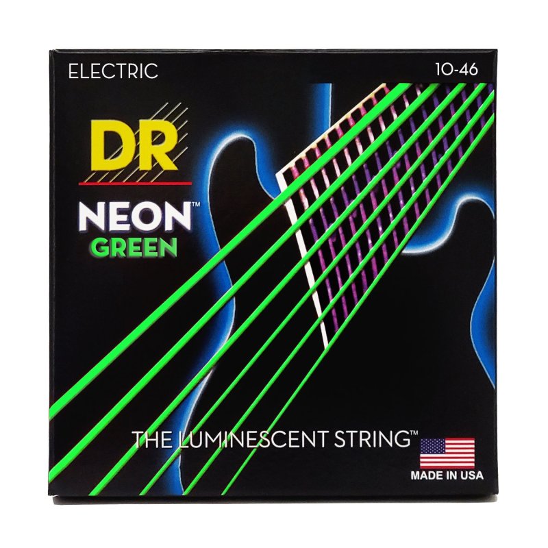 DR Handmade Strings - Neon Green Coated Electric Guitar Strings, Medium (10-46)