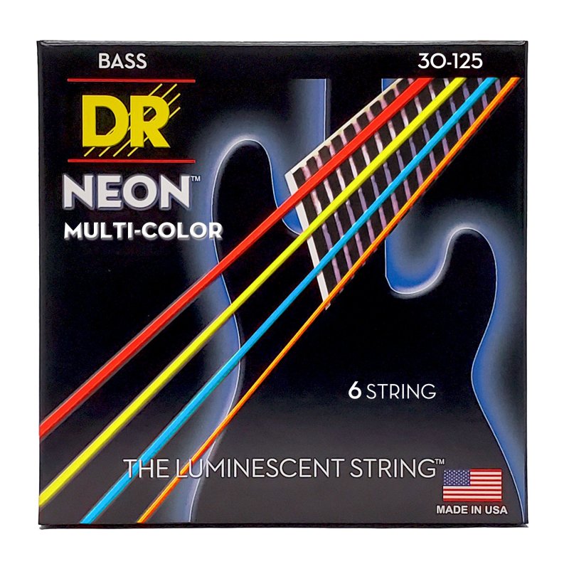 DR Handmade Strings - Neon Multi-color Coated 6-String Bass Strings, Medium (30-125)