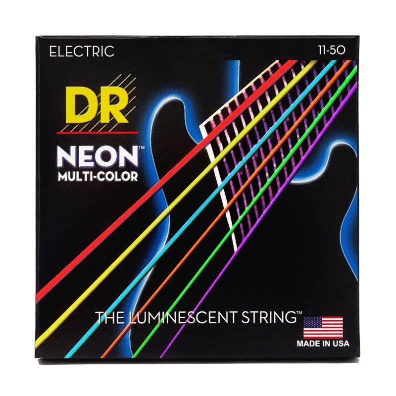 DR Handmade Strings - Neon Multi-color Coated Electric Guitar Strings, Heavy (11-50)