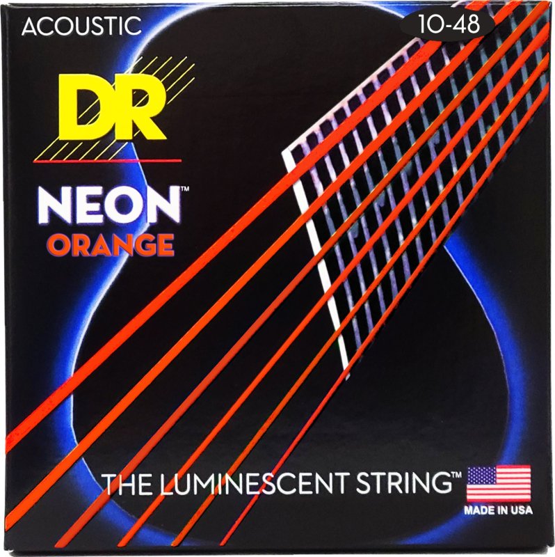 DR Handmade Strings - NEON Orange Coated Phosphor Bronze Acoustic Guitar String Set, Extra Light (10-48)