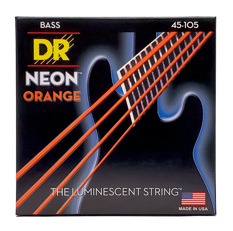 DR Handmade Strings - Neon Orange Coated Bass Strings, Medium (45-105)