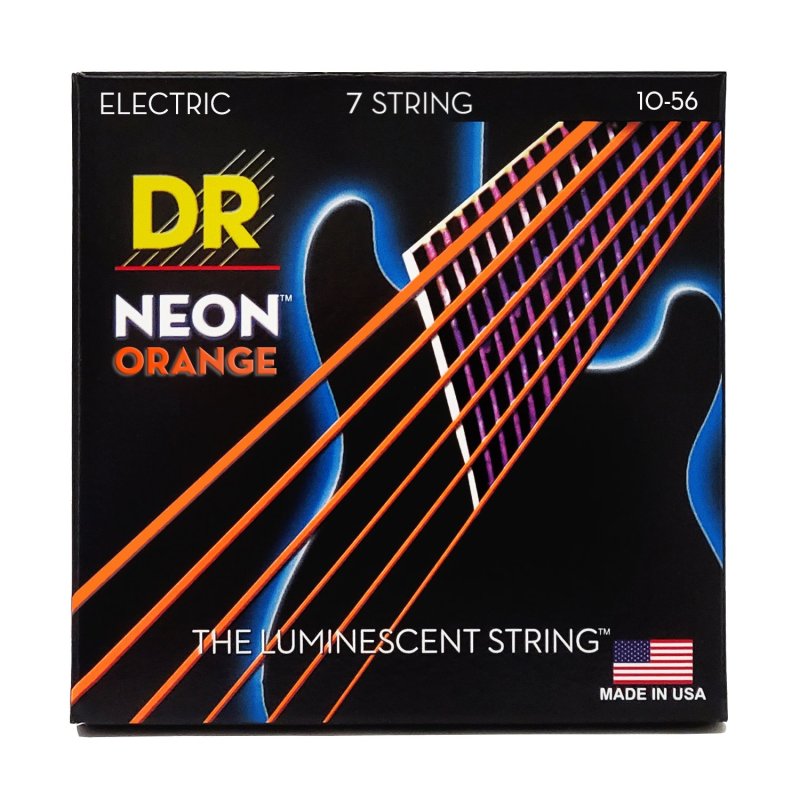 DR Handmade Strings - Neon Orange Coated 7-String Electric Guitar Strings, Medium (10-56)