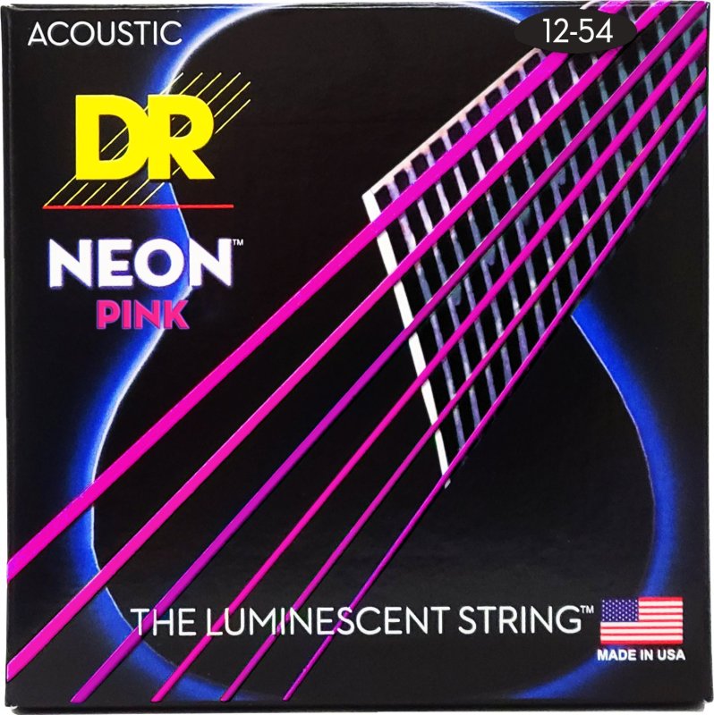 DR Handmade Strings - Neon Pink Coated Acoustic Guitar Strings, Light (12-54)