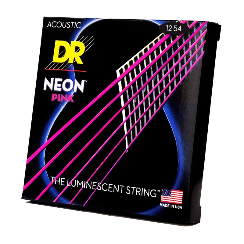 DR Handmade Strings - Neon Pink Coated Acoustic Guitar Strings, Light (12-54)