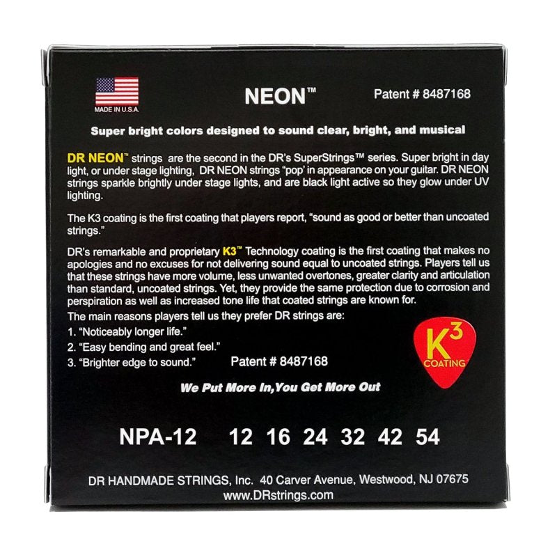 DR Handmade Strings - Neon Pink Coated Acoustic Guitar Strings, Light (12-54)