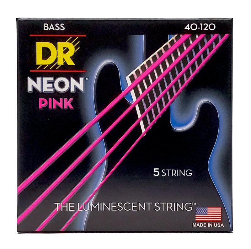 DR Handmade Strings - Neon Pink Coated 5-String Bass Strings, Light (40-120)
