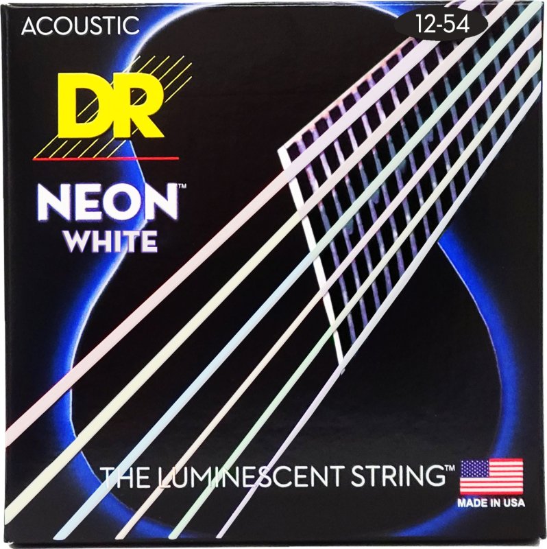 DR Handmade Strings - Neon White Coated Acoustic Guitar Strings, Light (12-54)