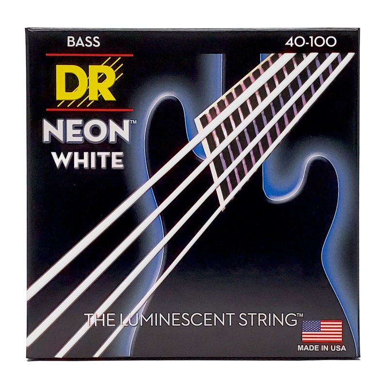 DR Handmade Strings - Neon White K3 Coated Bass Strings, Light (40-100)