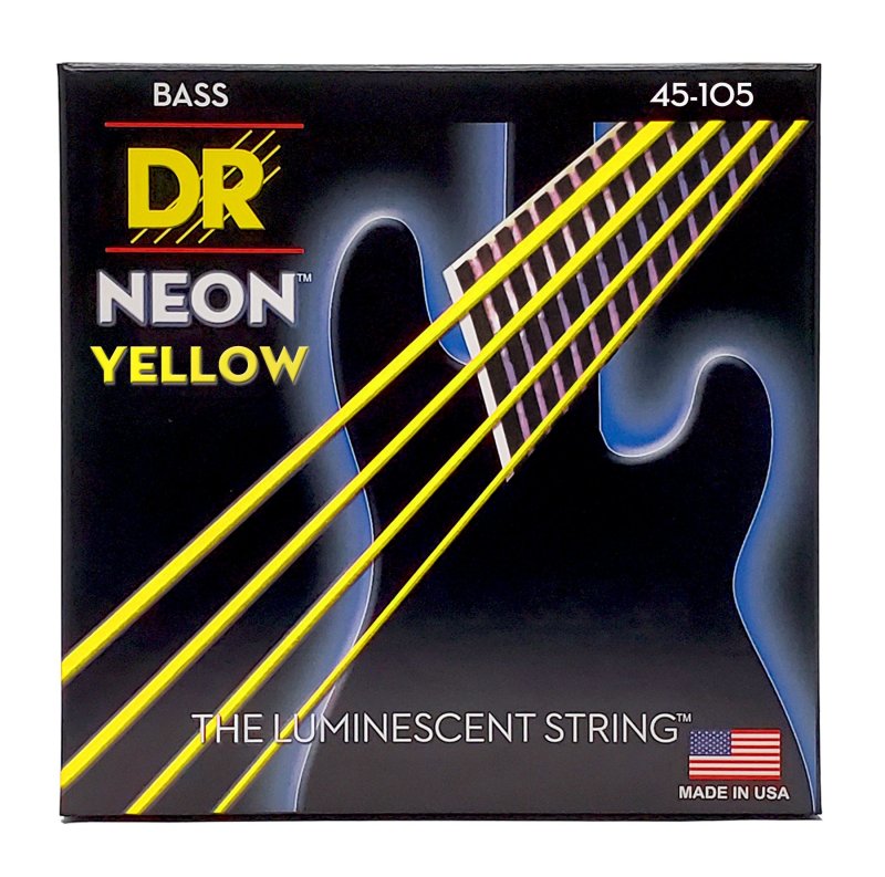 DR Handmade Strings - Neon Yellow Coated Bass Strings, Medium (45-105)