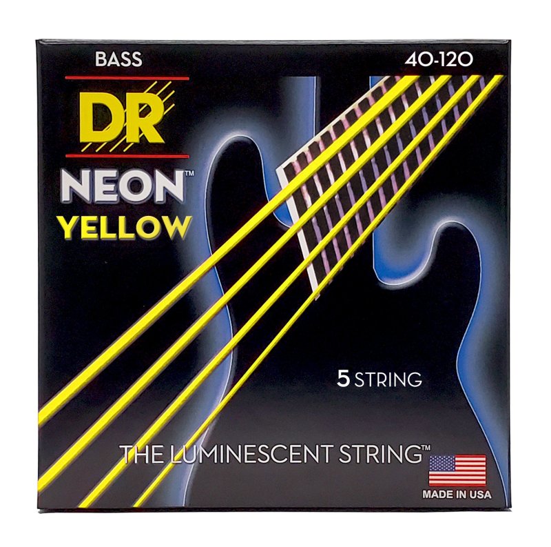 DR Handmade Strings - Neon Yellow Coated 5-String Bass Strings, Light (40-120)