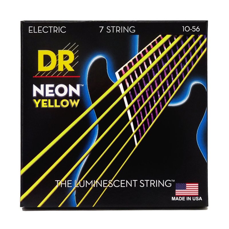 DR Handmade Strings - Neon Yellow Coated 7-String Electric Guitar Strings, Medium (10-56)