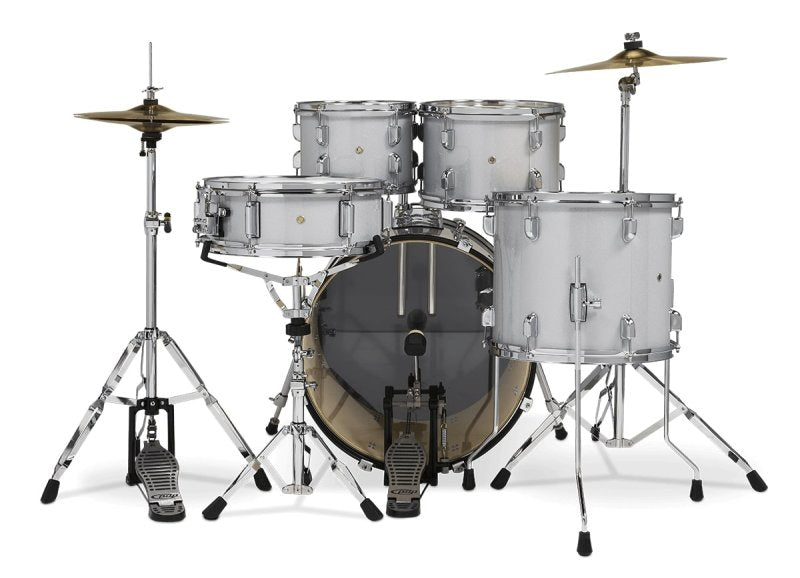PACIFIC DRUMS & PERC - Center Stage 5-piece Complete Drum Set with Cymbals & Throne, Diamond White Sparkle