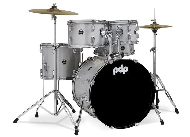 PACIFIC DRUMS & PERC - Center Stage 5-piece Complete Drum Set with Cymbals & Throne, Diamond White Sparkle