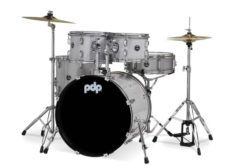 PACIFIC DRUMS & PERC - Center Stage 5-piece Complete Drum Set with Cymbals & Throne, Diamond White Sparkle
