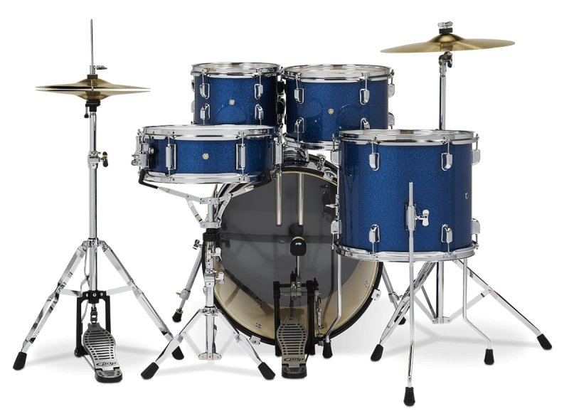 PACIFIC DRUMS & PERC - Center Stage 5-piece Complete Drum Set with Cymbals & Throne, Royal Blue Sparkle
