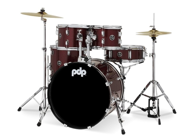 PACIFIC DRUMS & PERC - Center Stage 5-piece Complete Drum Set with Cymbals & Throne, Ruby Red Sparkle