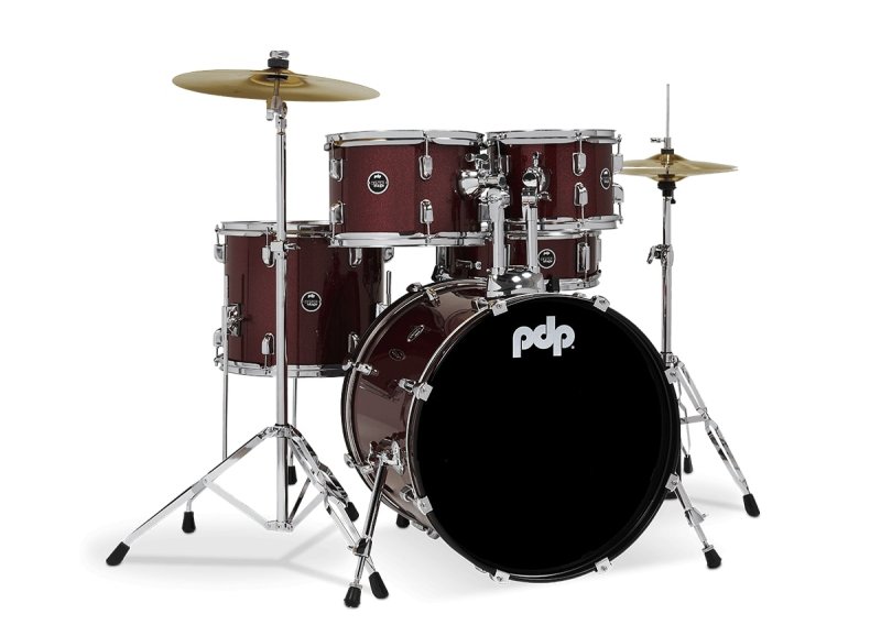 PACIFIC DRUMS & PERC - Center Stage 5-piece Complete Drum Set with Cymbals & Throne, Ruby Red Sparkle