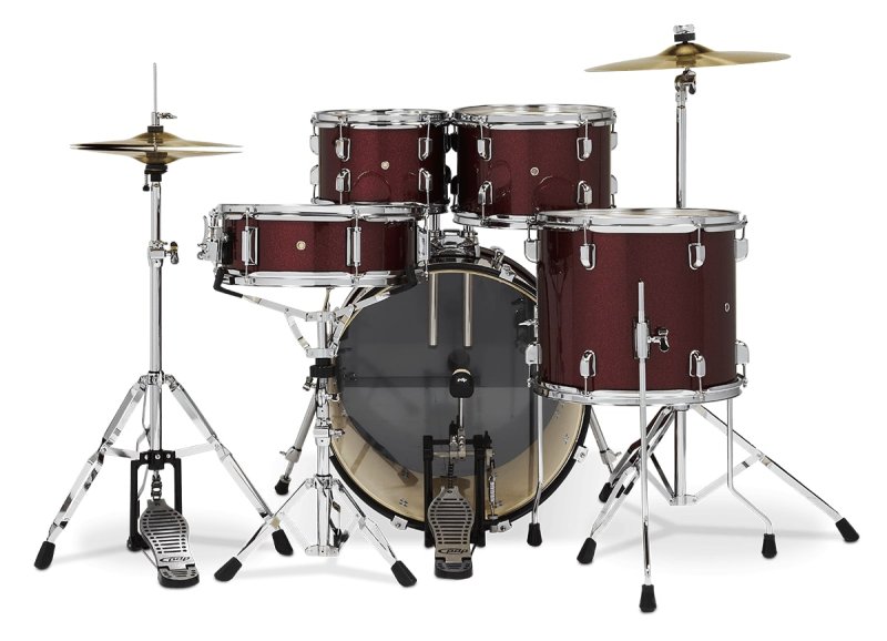 PACIFIC DRUMS & PERC - Center Stage 5-piece Complete Drum Set with Cymbals & Throne, Ruby Red Sparkle