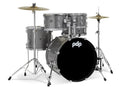 PACIFIC DRUMS & PERC - Center Stage 5-piece Complete Drum Set with Cymbals & Throne, Silver Sparkle