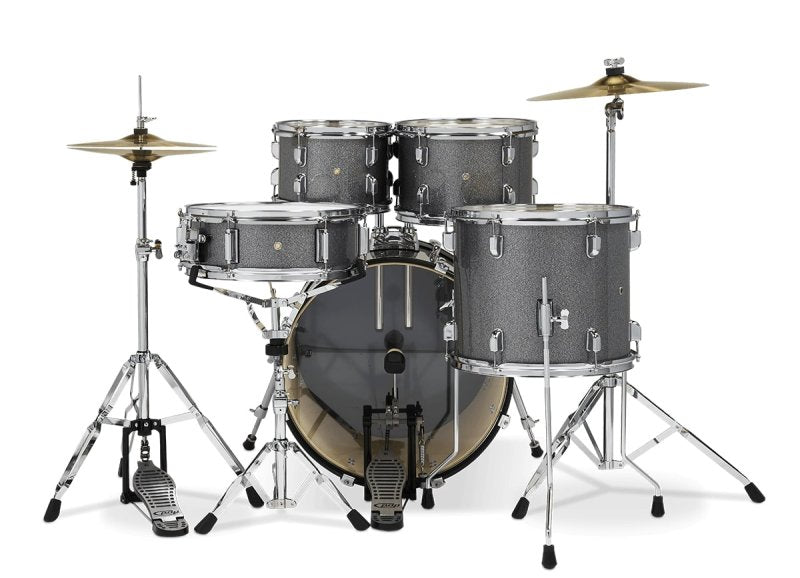 PACIFIC DRUMS & PERC - Center Stage 5-piece Complete Drum Set with Cymbals & Throne, Silver Sparkle