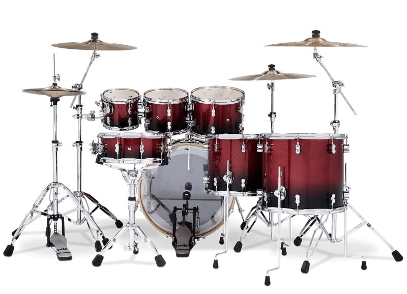 PACIFIC DRUMS & PERC - Concept Maple 7-Piece Maple Shell Pack, Red To Black Fade Lacquer