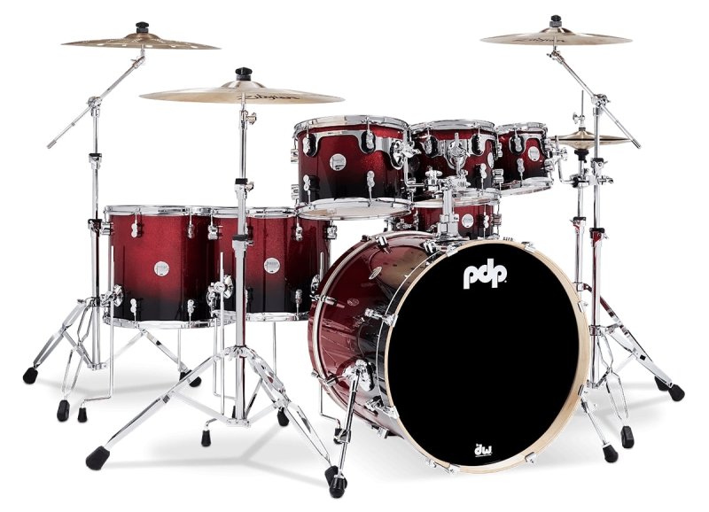 PACIFIC DRUMS & PERC - Concept Maple 7-Piece Maple Shell Pack, Red To Black Fade Lacquer