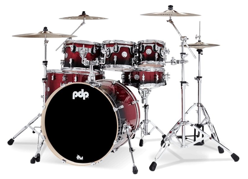 PACIFIC DRUMS & PERC - Concept Maple 7-Piece Maple Shell Pack, Red To Black Fade Lacquer