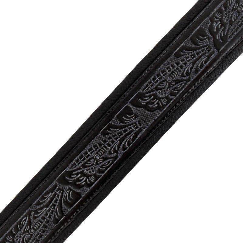 Profile - Leather Padded Strap with Tooled Hibiscus Flower Pattern Black