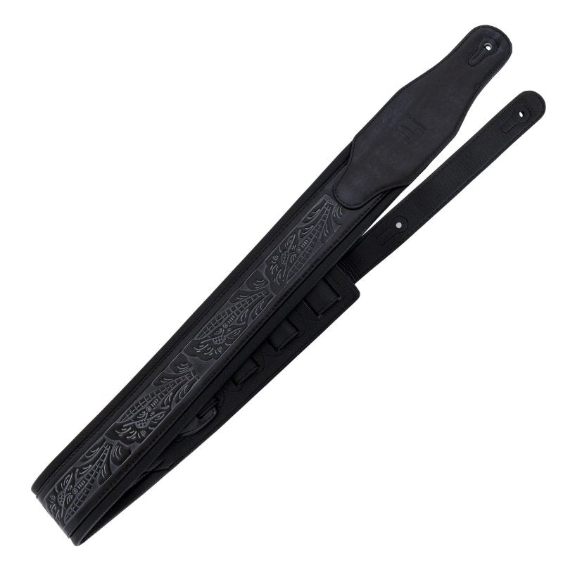 Profile - Leather Padded Strap with Tooled Hibiscus Flower Pattern Black
