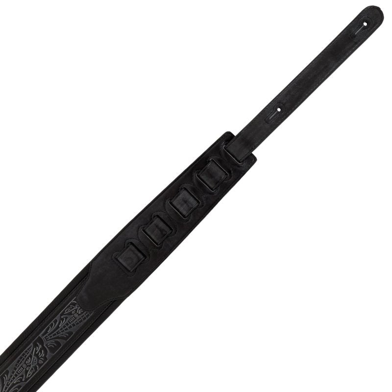 Profile - Leather Padded Strap with Tooled Hibiscus Flower Pattern Black