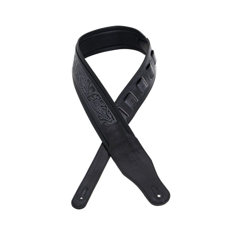 Profile - Leather Padded Strap with Tooled Hibiscus Flower Pattern Black